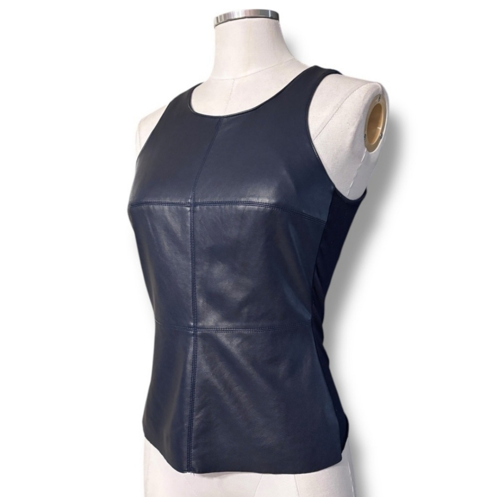 BAILEY 44 Navy Faux Leather Sleeveless Peplum Top
